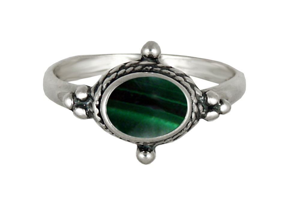 Sterling Silver Gemstone Ring With Malachite Size 10